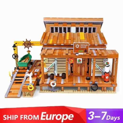 Old Fish House Shipyard Boat PANGU PG 12004 Ideas Creator Street View Building Blocks Kids Toy