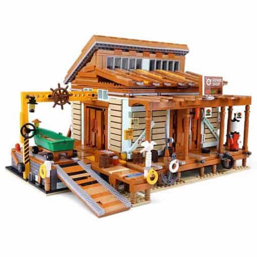 Old Fish House Shipyard Boat PANGU PG 12004 Ideas Creator Street View Building Blocks Kids Toy