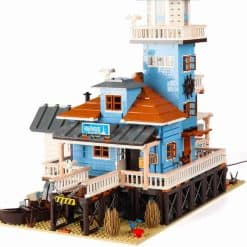 PANGU Cottage In The Sea Lighthouse Fishing Store PG 12002 Ideas Creator Street View Building Blocks Kids Toy 5