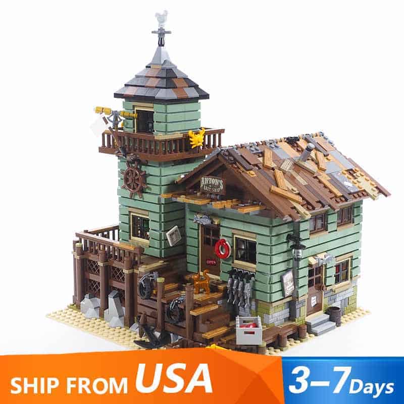 Seaside Old Fishing Store 21310 Bait Shop Ideas Creator Series Street View  2049Pcs Building Blocks Kids Toy Gift 16050