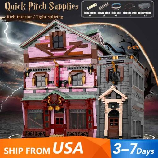 Mould King 16039 Harry Potter Quick Pitch Supplies Quidditch Shop With Lights Building Blocks Bricks Kids Toy