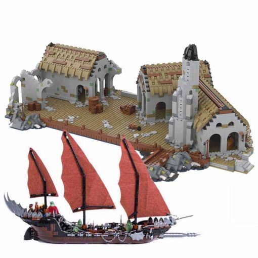Lord of the Rings Hobbit Harlond Port Harbor MOC-65405 UCS Pirate Ship Building Blocks Kids Toy