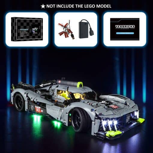 LED Light Kit for Peugeot 9X8 Le Mans Hybrid Hypercar 42156 99033 Building Blocks DIY Lamp Kit