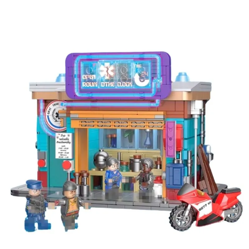 KS004 Pharmacy BrickCool Cyber Street Cyberpunk Modular Buildings 1270Pcs Building Blocks Kids Toy KS004 Pharmacy BrickCool Cyber Street Corner Modular Buildings